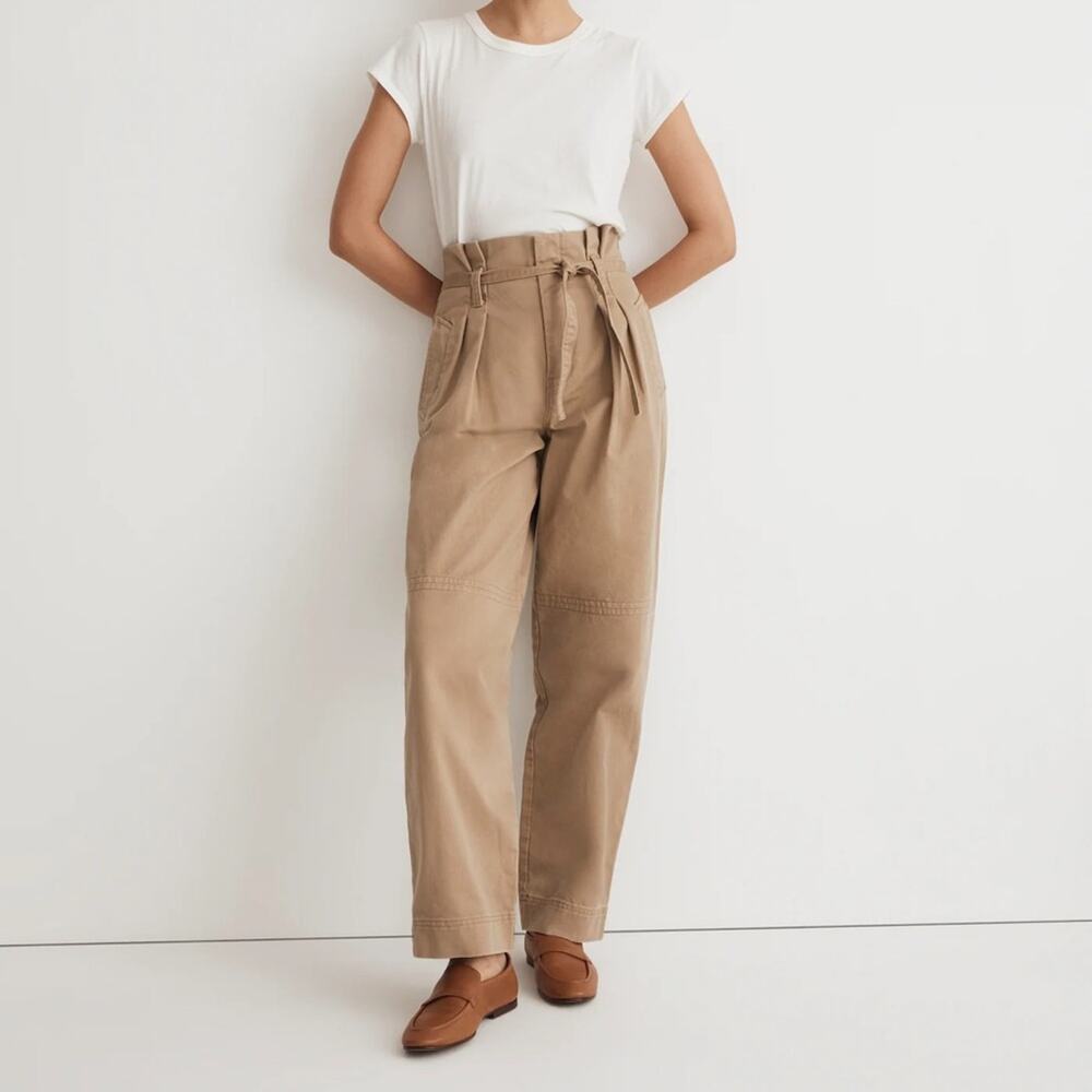Madewell Paperbag Trench Trousers in (Re)generative Chino Drill Khaki Tan Size 0
